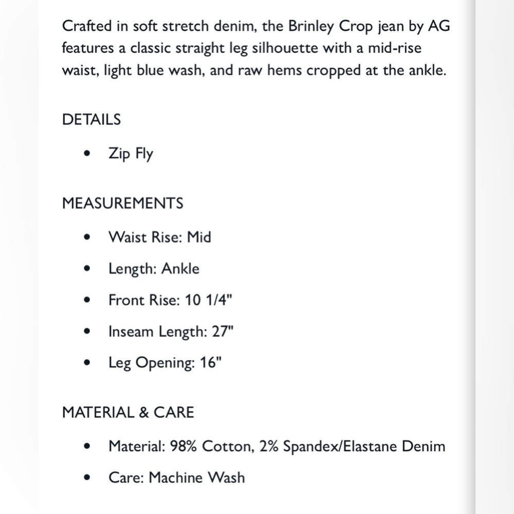 NWT AG Brinley Crop - Picture 6 of 6